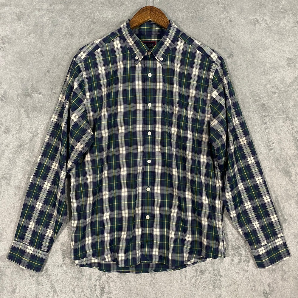 UNTUCKit Button Down Shirt Sz L Green Plaid Long Sleeve Relaxed Wrinkle Free